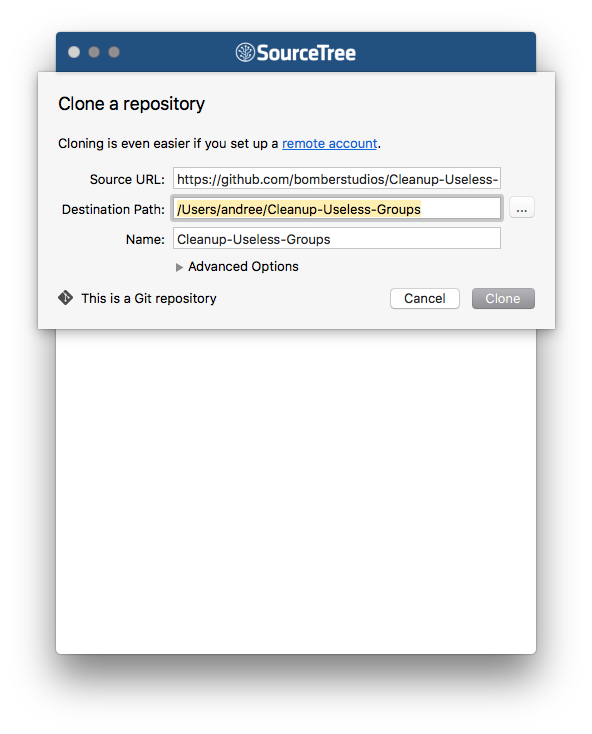 Default path after URL has been copied into the field